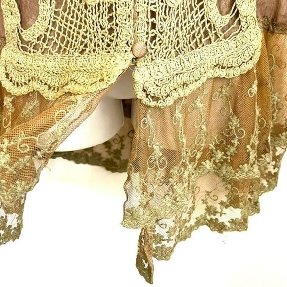 NWOT SCULLY BRONZE BEIGE SEMI-SHEER LAYERED LACE BLOUSE SIZE LARGE - Picture 9 of 13